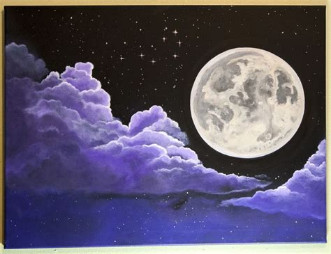 Full Moon with Purple Clouds Original Painting | Painting, Art, Moon ...