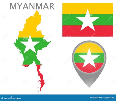 Myanmar Flag, Map and Map Pointer Stock Vector - Illustration of ...