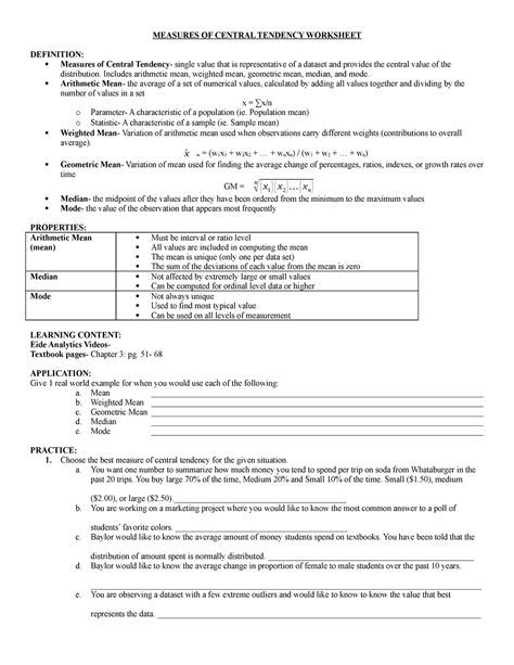 Measure Of Central Tendency Worksheet – Zip Worksheet