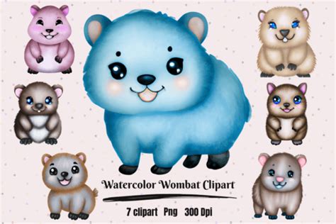 Watercolor Cute Kawaii Wombat Clipart Graphic by Hamees Store ...