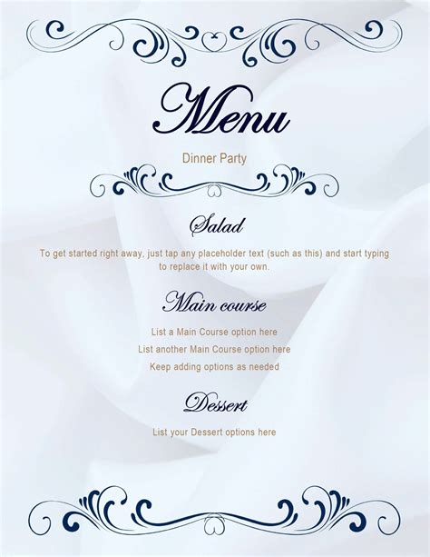 Banquet Menu Template Free