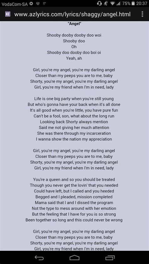 Shaggy – 'Angel' #song lyrics | Angels lyrics, Lyrics, Song quotes