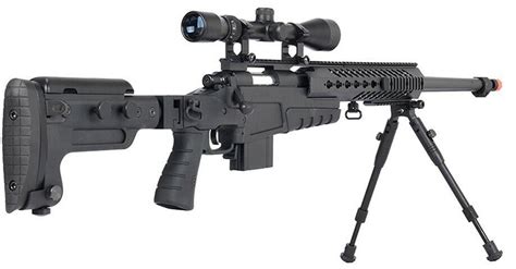 WellFire MB4418-3 Bolt Action Airsoft Sniper Rifle w/ Scope & Bipod, Black