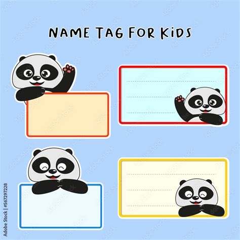 vector cartoon illustration with colorful cute panda for kid name tag ...