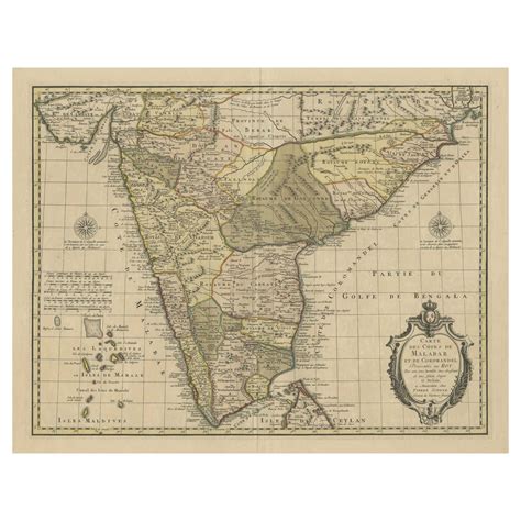 Detailed Decorative Antique Map of the Coast of Malabar and Coromandel ...