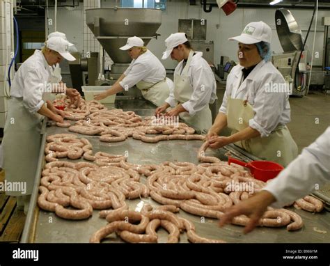 Sausage making at the Velkom meat processing and packing factory Stock ...