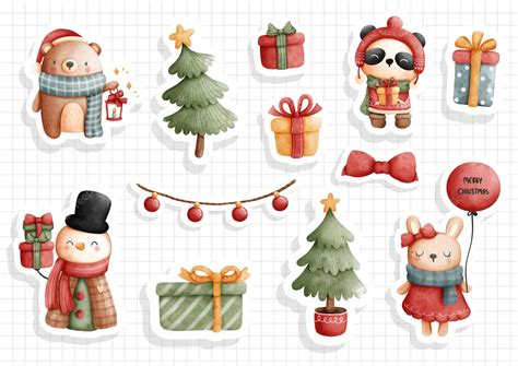 Premium Vector | Christmas woodland animal sticker, scrapbook.