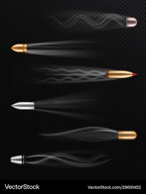 Realistic flying bullet fired bullets in motion Vector Image