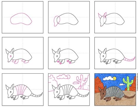 Easy How to Draw an Armadillo Tutorial, Armadillo Coloring Page