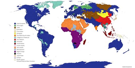 Detailed Language Family Map of the World by... - Maps on the Web