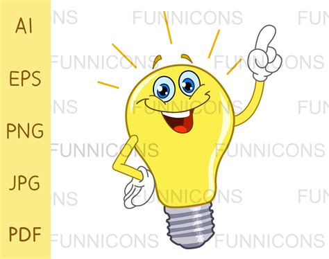 Clipart of a Light Bulb Cartoon Pointing With His Finger Ai - Etsy