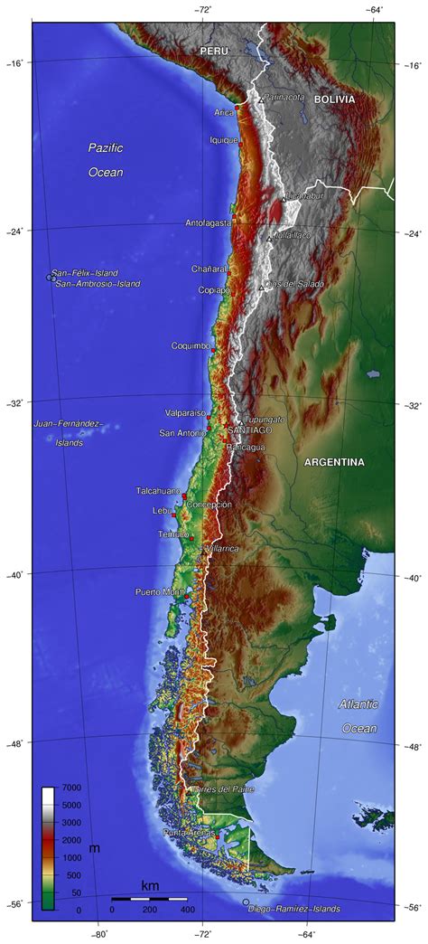 Large detailed topographical map of Chile. Chile large detailed ...