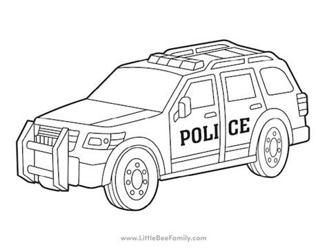 Police Car Coloring Page - Little Bee Family