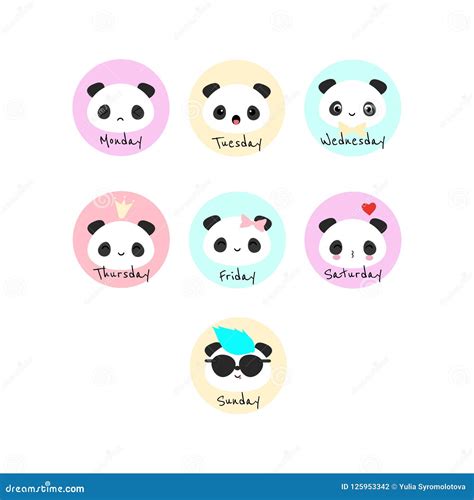 Set of 7 Vector Circles with Panda Bear and Names of the Week Da Stock ...