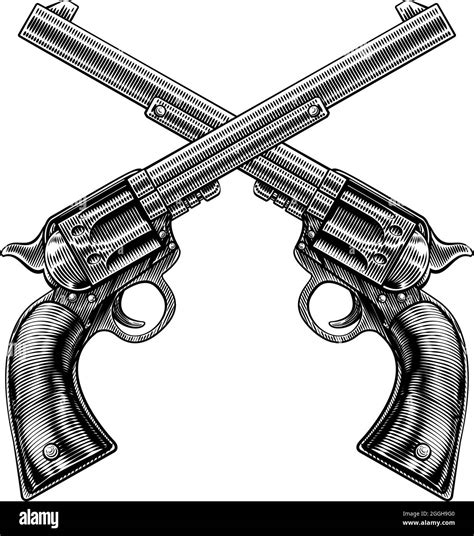 Cross Gun Revolver Western Cowboy Pistols Woodcut Stock Vector Image ...