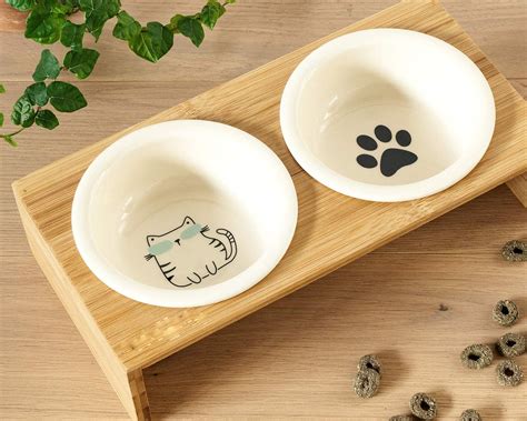 Ceramic Small Dog Bowls with Stand Raised Food and Water | Etsy