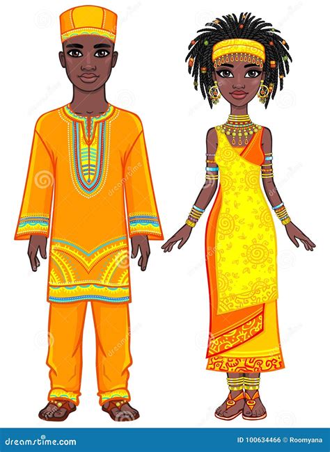 Animation Portrait of the African Family in Bright Ethnic Clothes. Full ...