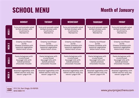 Editable template for school menus | School menu, School lunch menu ...