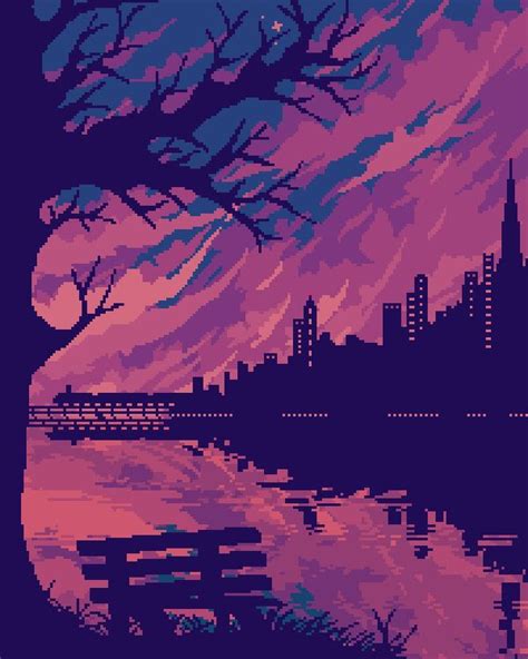 Pixel Art | The City Skyline - Sunset | Arte em pixels, Arte lobisomem ...