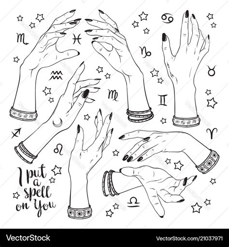 Hand drawn set of female witches hands Royalty Free Vector