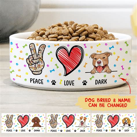 Custom Ceramic Dog Bowl - Peace Love Dog - Personalized Ceramic Pet ...