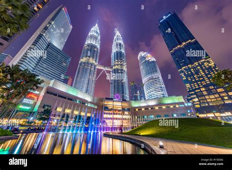 KUALA LUMPUR, MALAYSIA - JULY 21: Night view of KLCC park and the ...