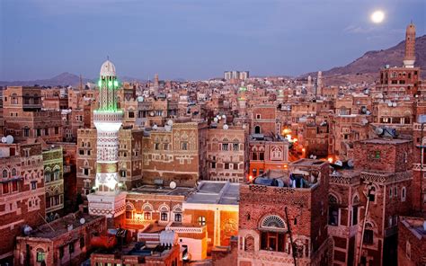 Download wallpapers Sanaa, evening, cityscape, arabian architecture ...