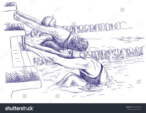 Swimmers Start Hand Drawing Picture This Stock Illustration 108453833