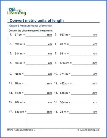 Grade 6 math worksheet - Measurement: convert metric lengths | K5 Learning