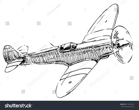 Small Military Propeller Airplane Drawing On White Background Stock ...