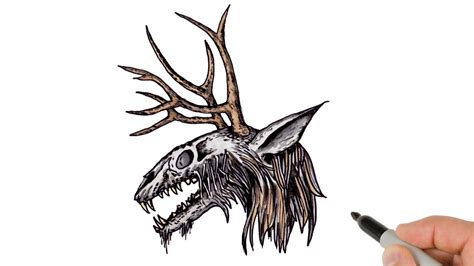 How to Draw Wendigo Skull | Monster Creature Ink Drawing Tutorial - YouTube