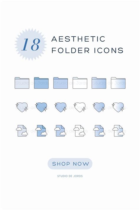 an ad for aesthetic folder icons, with the text's logo in blue and white