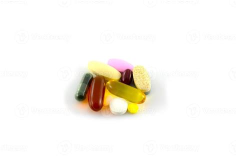 healthcare, various colours pharmacy pills and capsules isolated ...