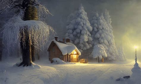 Snowy Night Cabin by AllAiAlways on DeviantArt