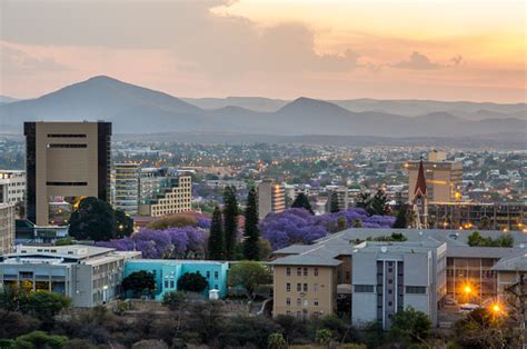 Skyline Of Windhoek City At Sunset Stock Photo - Download Image Now ...