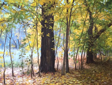 "Autumn Forest" 20x15 inch. OIL,PAINTING. A forest in the fall with ...