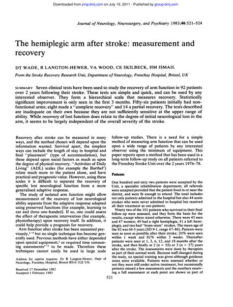 (PDF) The hemiplegic arm after stroke: Measurement and recovery