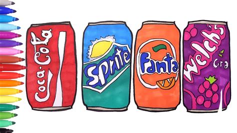 Drawing and Coloring Soda Cans | Coca Cola Sprite Fanta Welch's Soda ...