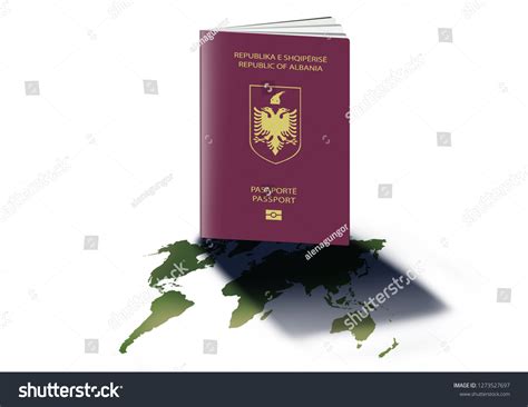 Albania Albanian Passport On World Map: ภาพประกอบสต็อก 1273527697 ...