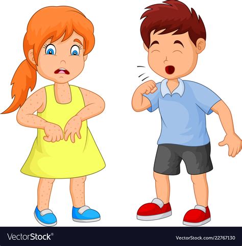 Cartoon little boy coughing Royalty Free Vector Image