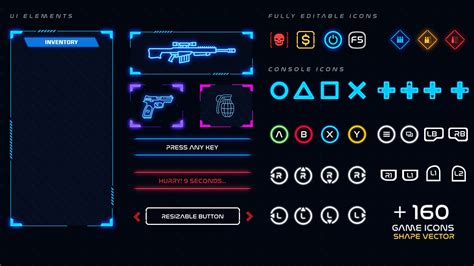 TECHNO SCI-FI CYBERPUNK FUTURISTIC UI ELEMENTS - EDITABLE PSD VECTOR in ...