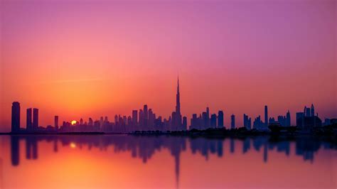 Dubai City Wallpaper 4K, Skyline, Silhouette, Cityscape