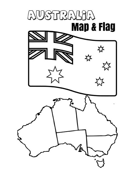 Australia Flag and Map Coloring Page - Free Printable Coloring Pages ...