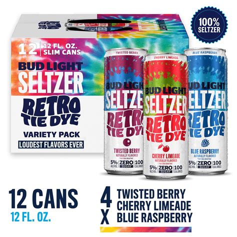 Bud Light Seltzer Retro Tie Dye Hard Seltzer Variety Pack, 12 Pack 12 ...