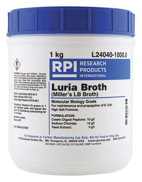 RPI Luria Broth (Millers LB Broth): 1 kg Container Size, Powder ...