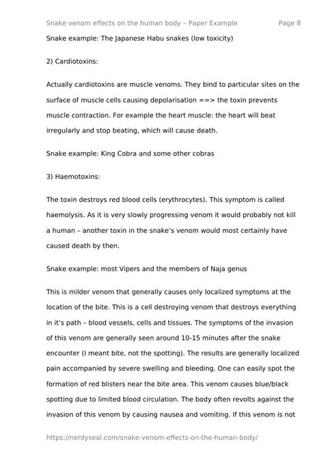 Snake venom effects on the human body - 2814 Words - NerdySeal