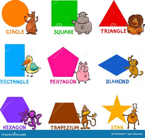 Basic Geometric Shapes With Cartoon Animals Vector Illustration ...