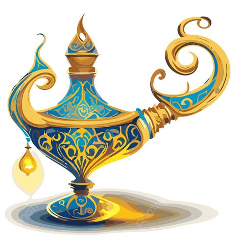 Genie Lamp Vector, Sticker Clipart An Art Style Islamic Lamp With Gold ...