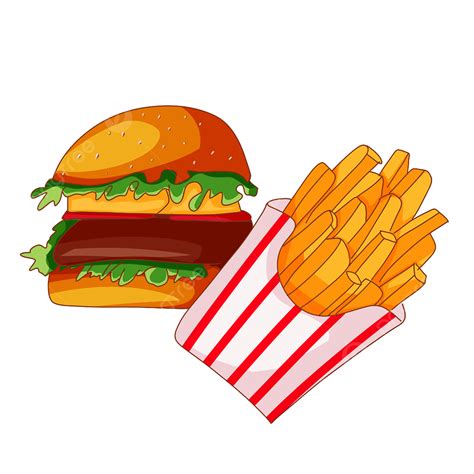 Cartoon Hamburger PNG Image, Cartoon Hamburg Fries Design Material ...