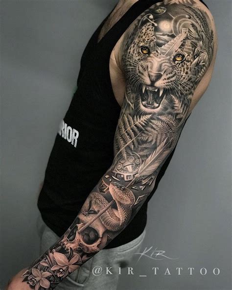 Amazon Jungle Sleeve | Animal sleeve tattoo, Leopard tattoos, Jaguar tattoo